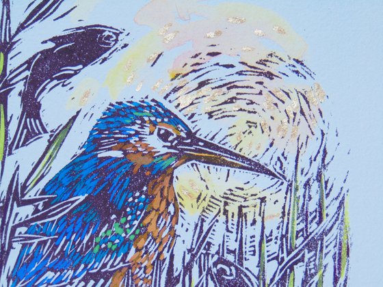 Kingfisher linocut, A3