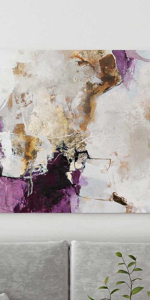 "Pink Avalanche 3" Purple gold abstract art by Yana Sagan