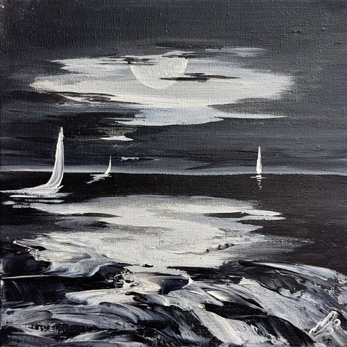 Moonlit Voyage in Black and White by Marja Brown