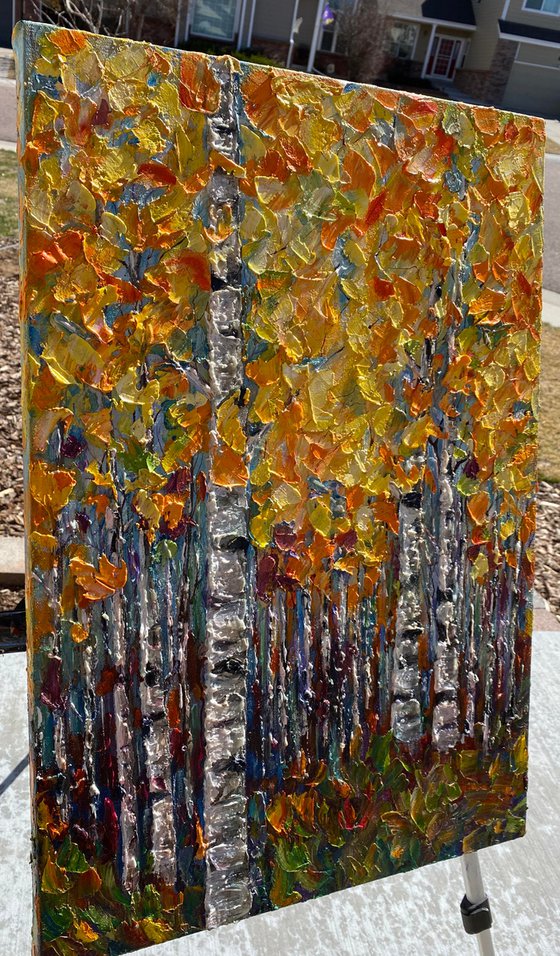 Fall Aspen Trees impasto with Palette Knife - Reserved for Colleen.
