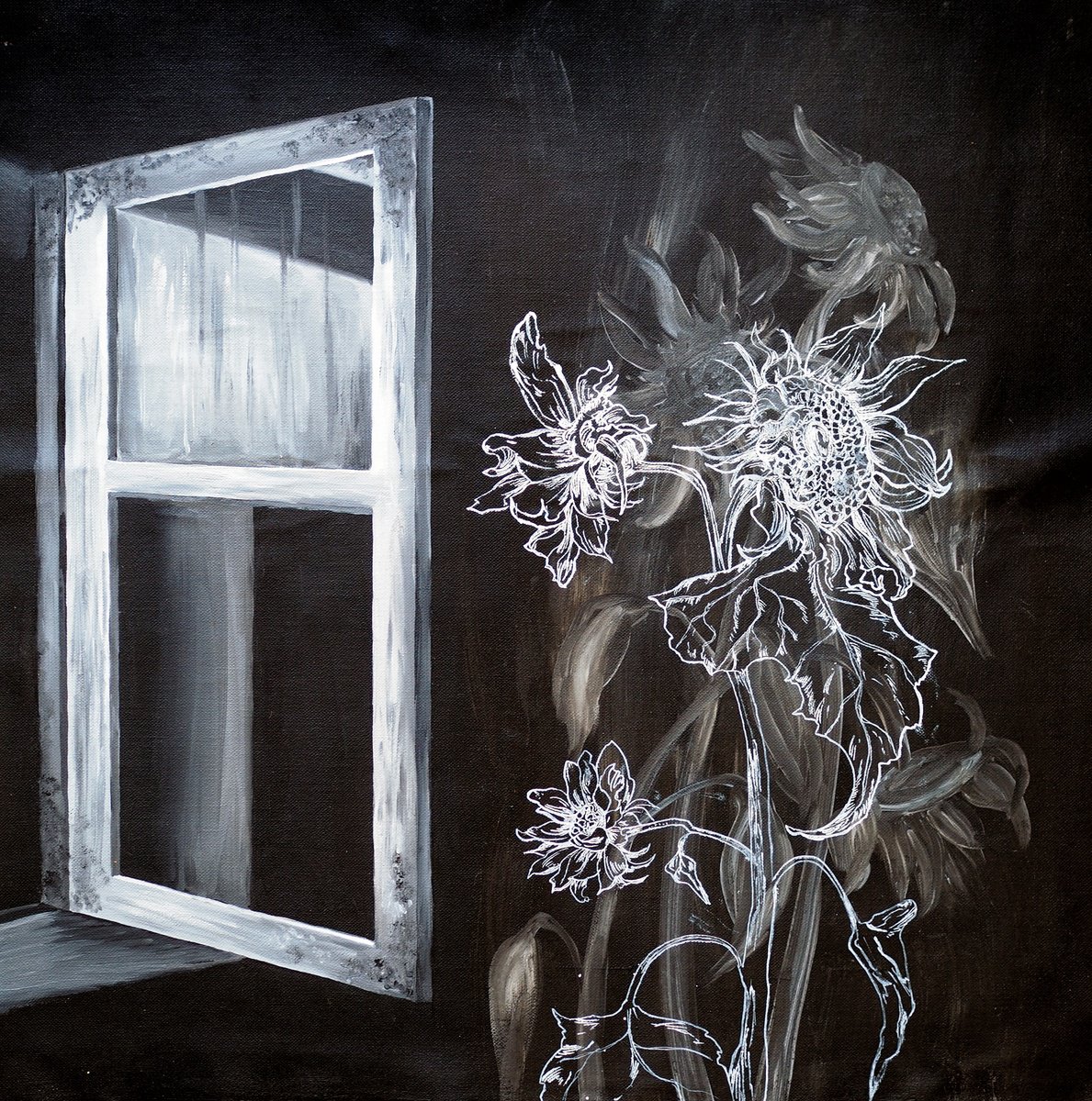 Impressionistic Botanical Oil Painting By Delnara El, 28 X 28, Internal, Original Artwork