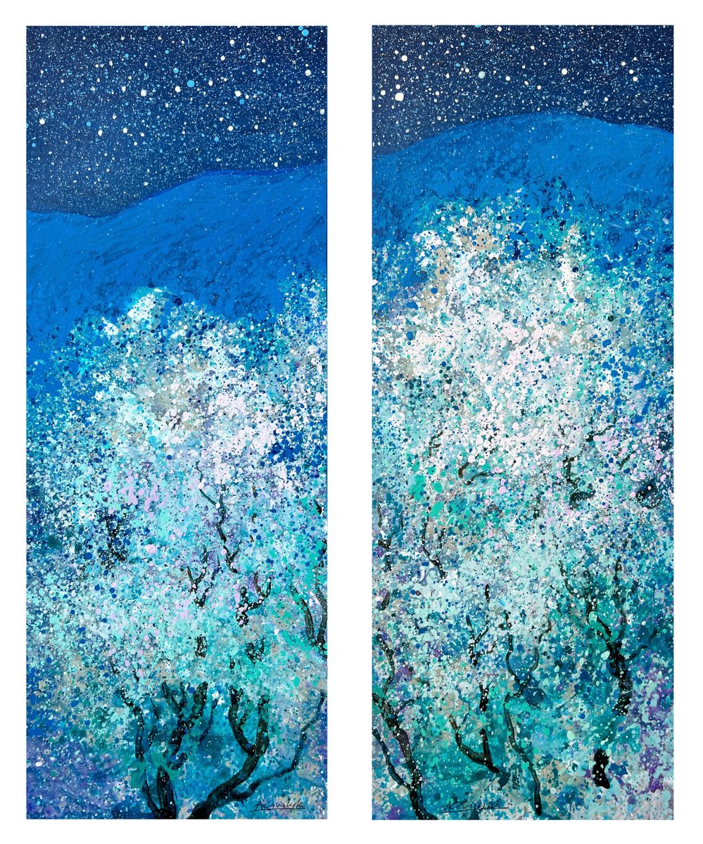 Impressionistic Landscape Acrylic Painting By Andrii Kovalyk, 16 X 20, Garden Of Night Songs, Original Artwork