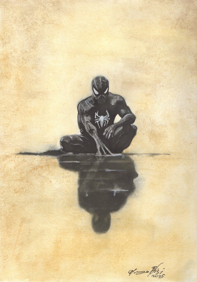 Impressionistic Portrait Ink Drawing By Maurizio Puglisi, 8 X 11", Spider Noir, Original Artwork