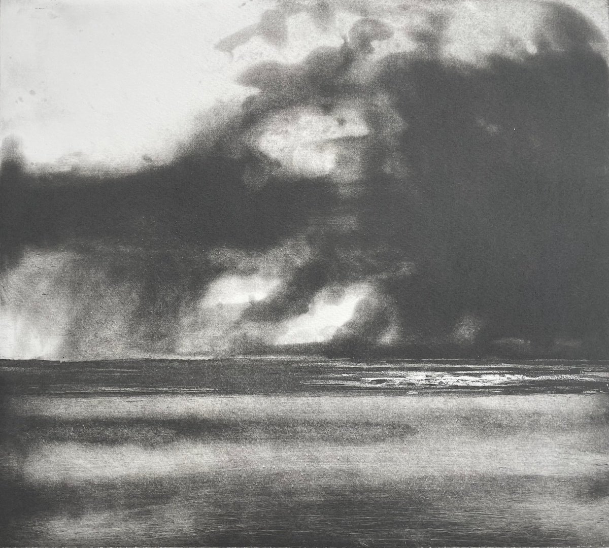 Impressionistic Landscape Etchings & Engravings By Lizzie Butler, 18 X 17", Storm At Sea, Original Artwork