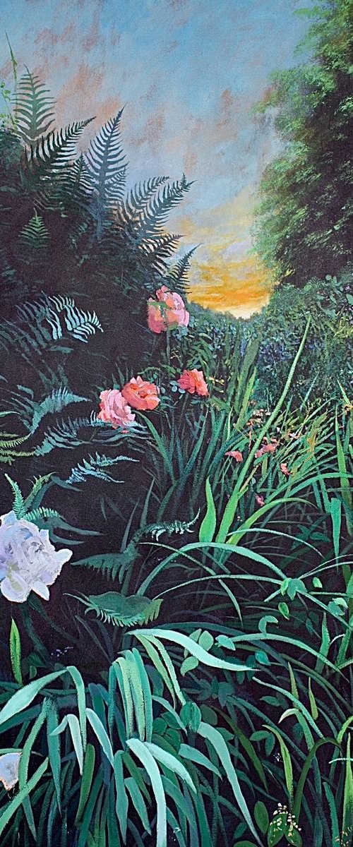 In The Night Garden 3 (Flowers, Landscape Large Painting). by Simon Jones