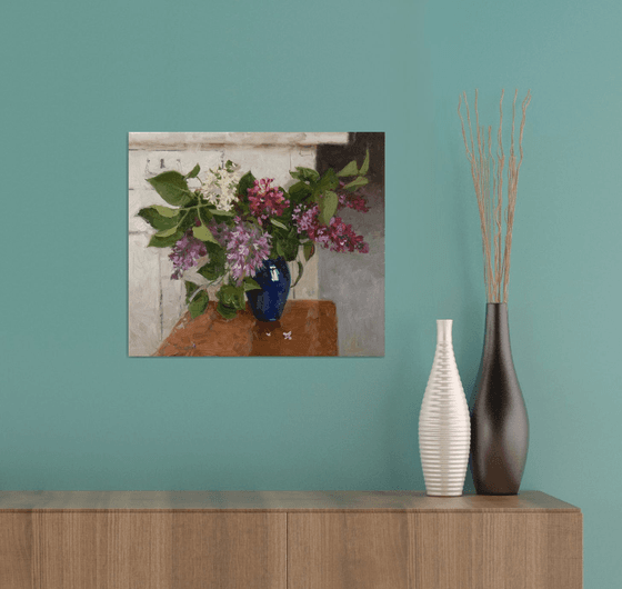 Lilac in a blue vase