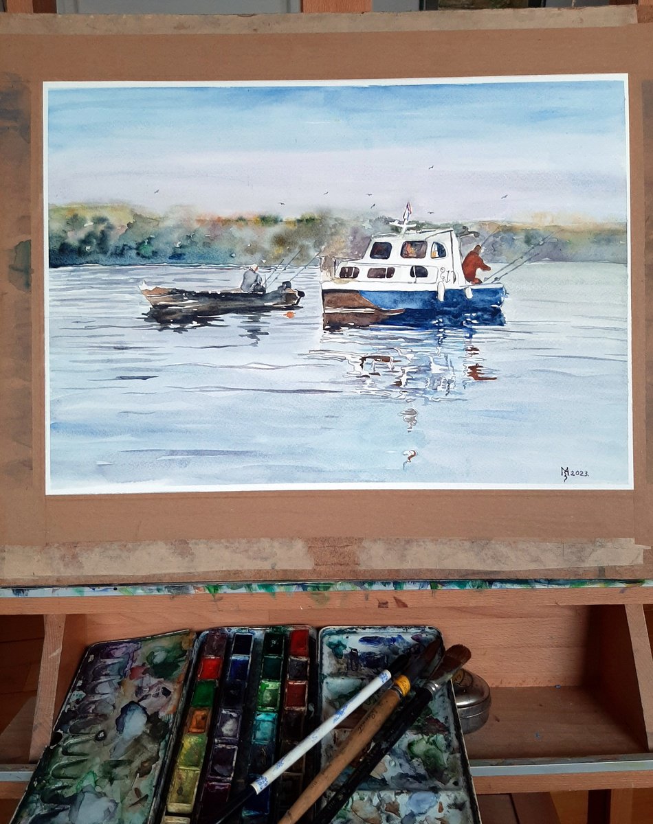 Impressionistic Watercolour , Enjoyment On The River By Zoran Mihajlovic Muza, 19 X 13, Artwork For Sale On Artfinder