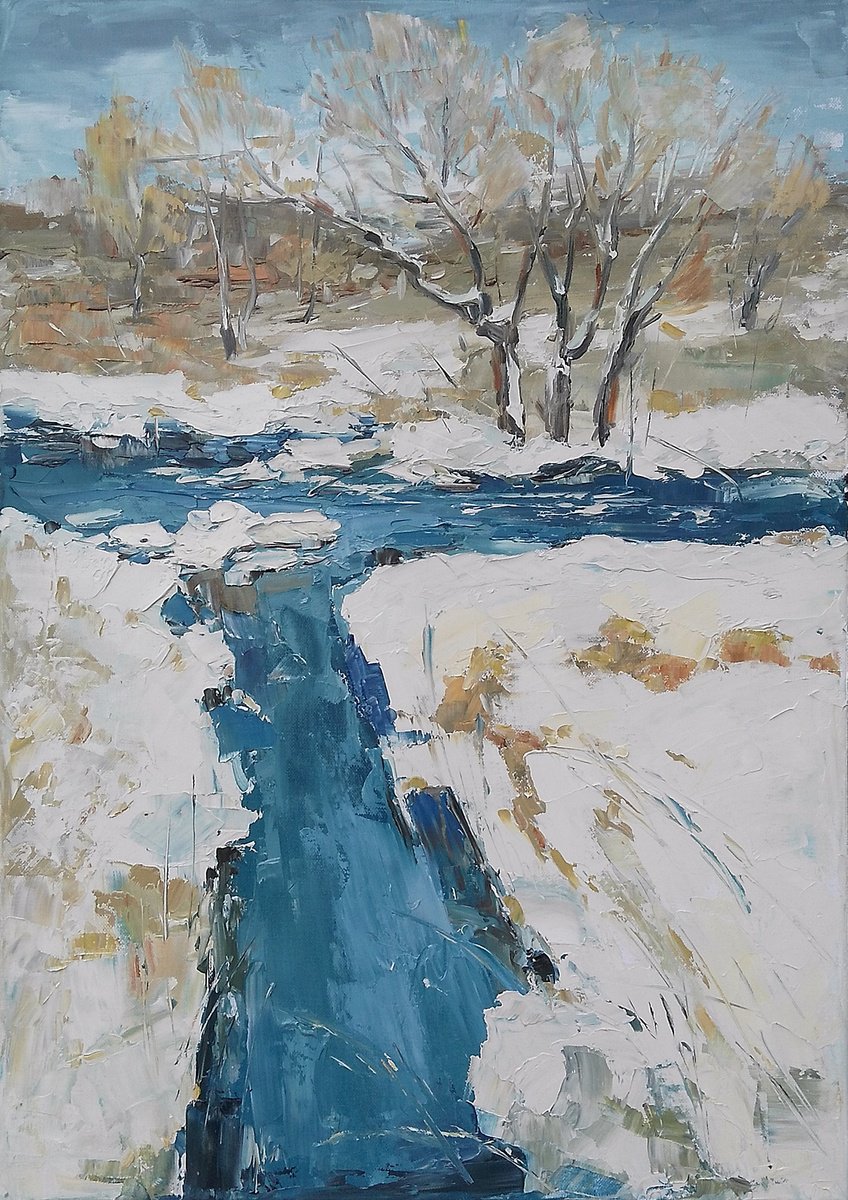 Expressive Landscape Oil Painting By Emilia Milcheva, 20 X 28, February Has Also Colors To Show, Original Artwork