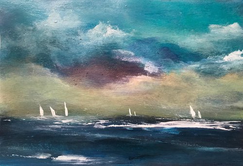 White Sails Painted Skies IV by Maxine Anne  Martin