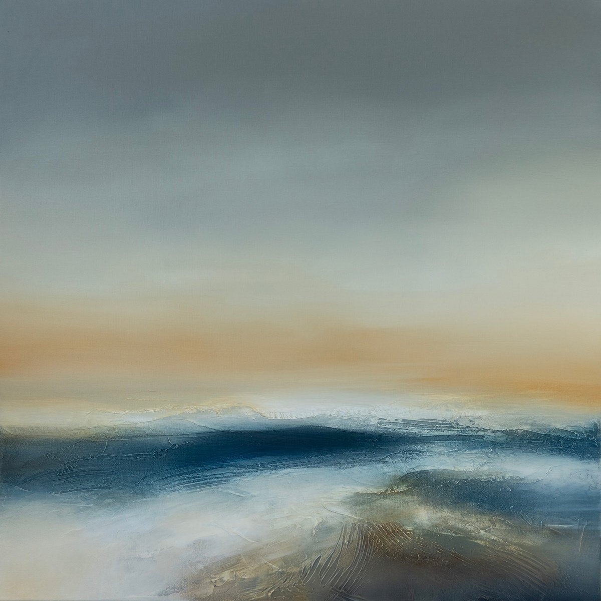 Abstract Landscape Oil Painting By Paul Bennett, 28 X 28", The Silent Dawn, Original Artwork