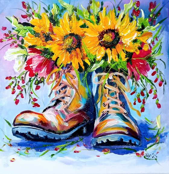 Flowers with boots
