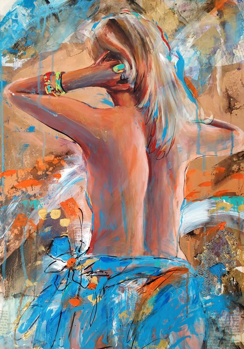 Sunset - woman Painting on MDF by Antigoni Tziora