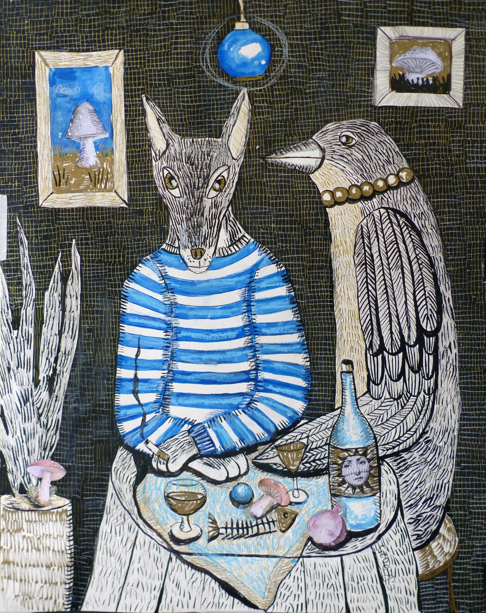 Illustrative Animal Drawing By Elizabeth Vlasova, 20 X 25, Secret Union, Original Artwork