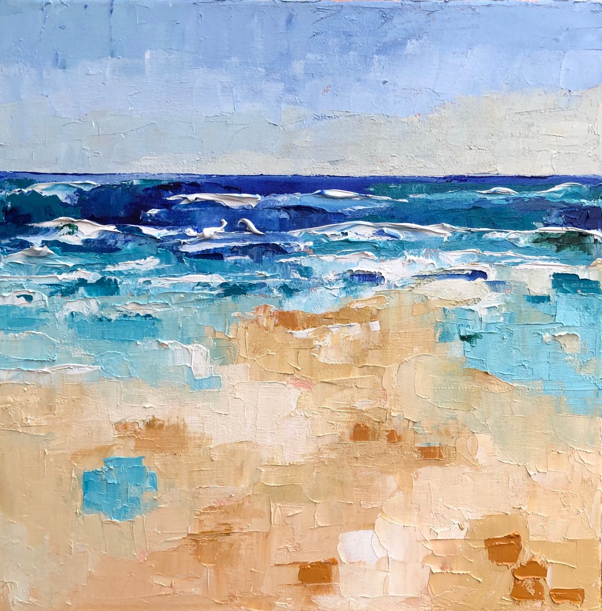 Expressive Oil Painting , Cornish Surf By Ann Palmer, 16 X 16, Artwork For Sale On Artfinder