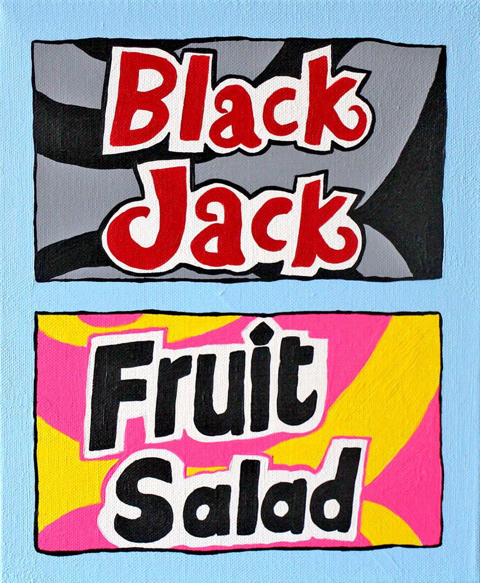 Fruit Salad and Black Jack Retro Sweets Pop Art by Ian Viggars