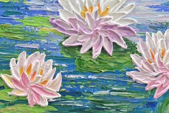 Water Lilies Pond - Impasto Floral Art