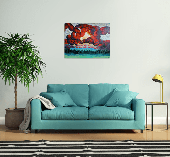 Sunset (90x70cm, cubism, oil painting)