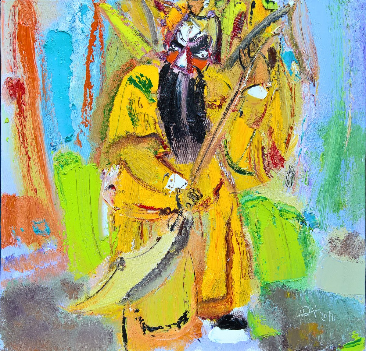 Impressionistic Portrait Oil Painting By Kunlong Wang, 20 X 20", Beijing Opera Original Oil Painting, Original Artwork