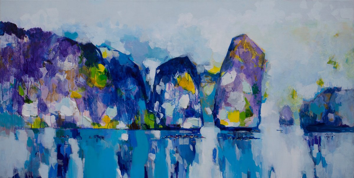 Expressive Landscape Acrylic Painting By The Khanh Bui, 79 X 39", Early Autumn, Original Artwork