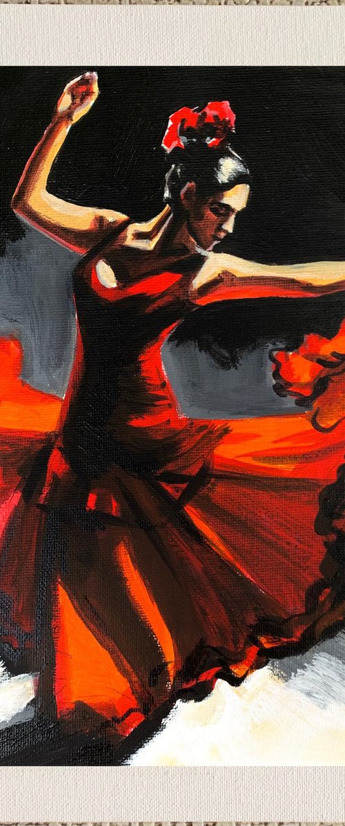 Flamenco in red motion by Anzhelika Klimina