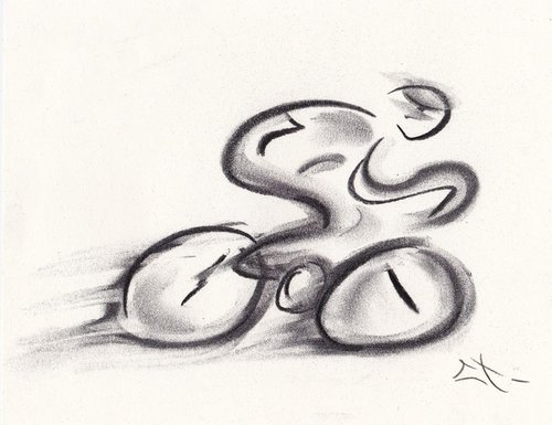 Esquisse fusain, Cycliste, dessin rapide A5 by Lionel Le Jeune