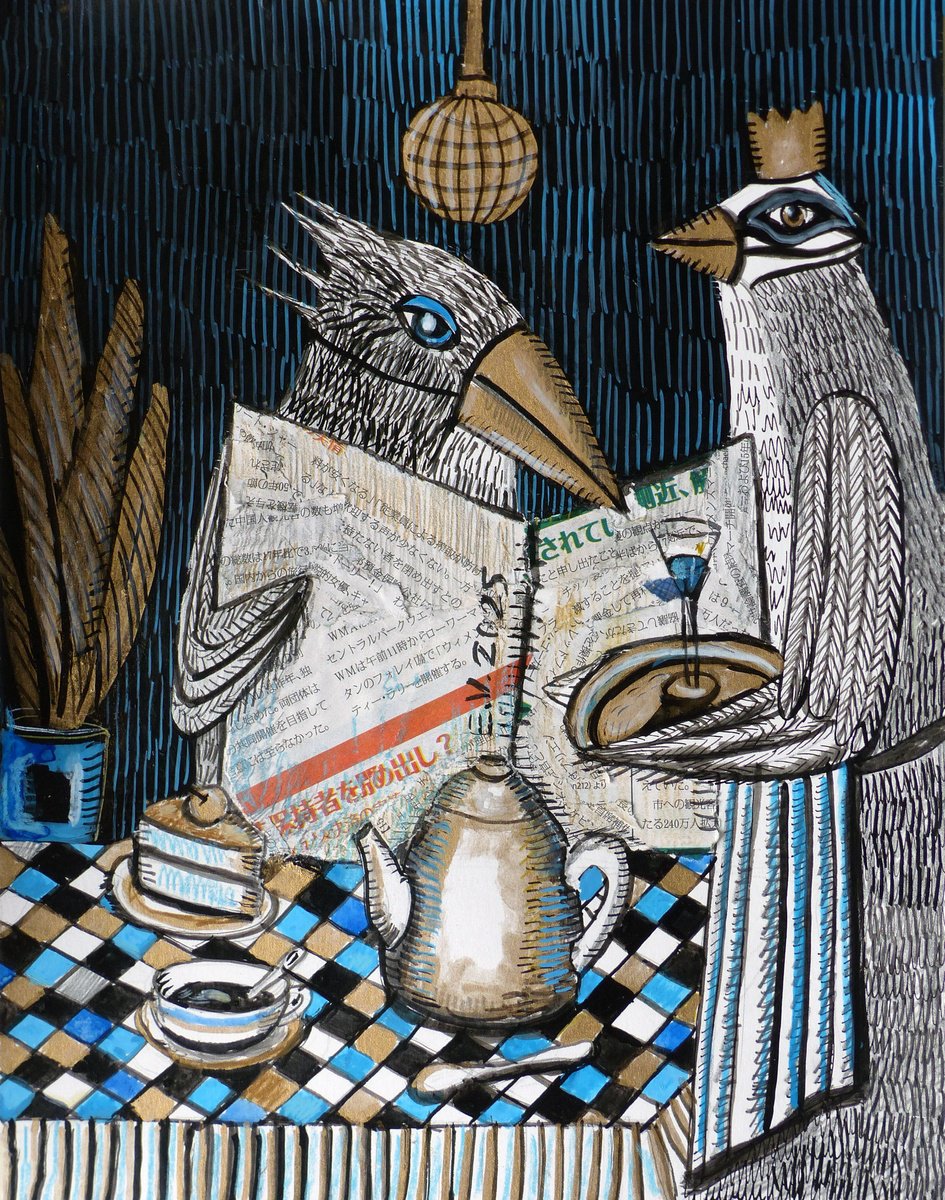 Surrealistic Animal Painting By Elizabeth Vlasova, 11 X 14, The Early Bird, Original Artwork