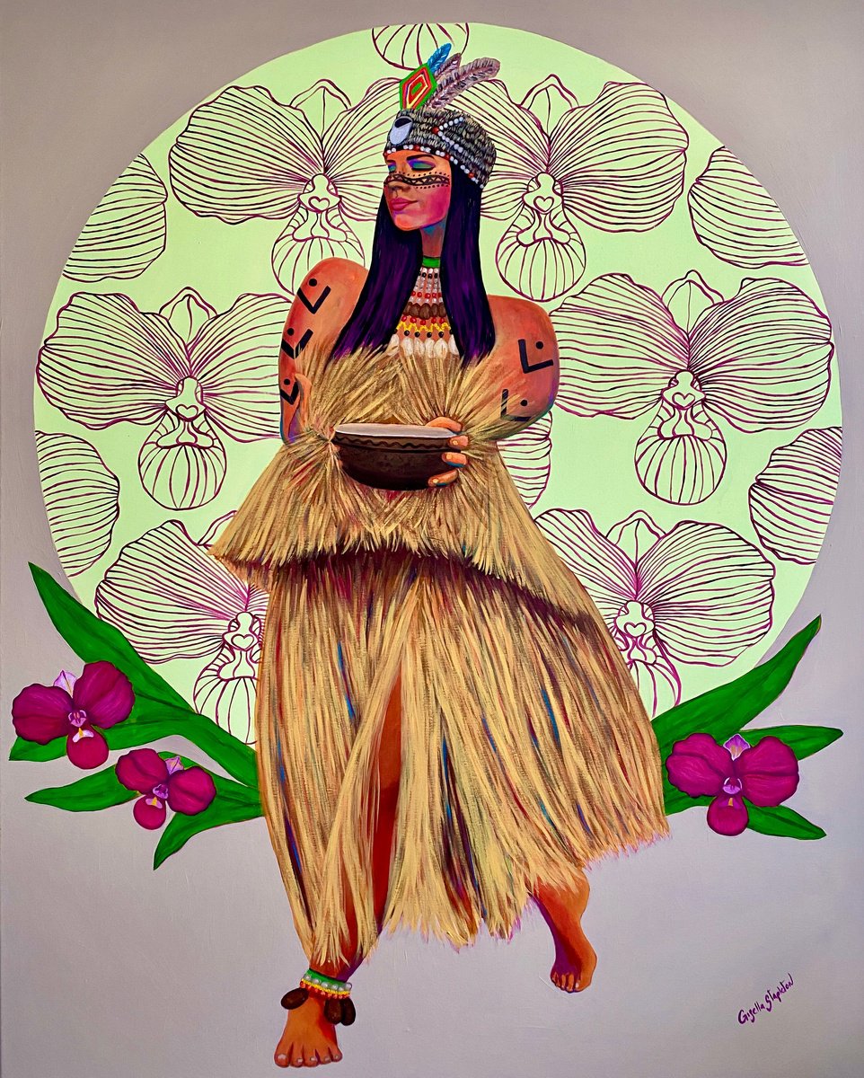 Expressive Portrait Acrylic Painting By Gisella Stapleton, 40 X 50, Tulumayos And Zapatito Rosa, Original Artwork