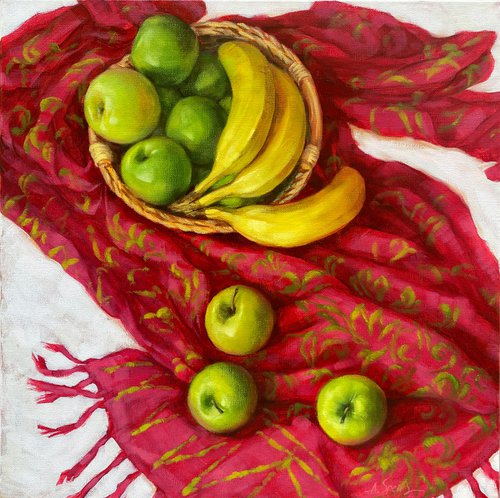 Still life with green apples by Anna Speirs