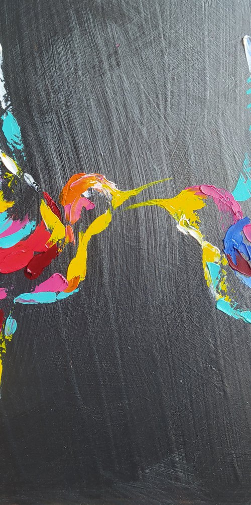 Flight - birds, love, hummingbirds, birds in flight, animals oil painting, art bird, impressionism, palette knife, gift for lovers by Anastasia Kozorez