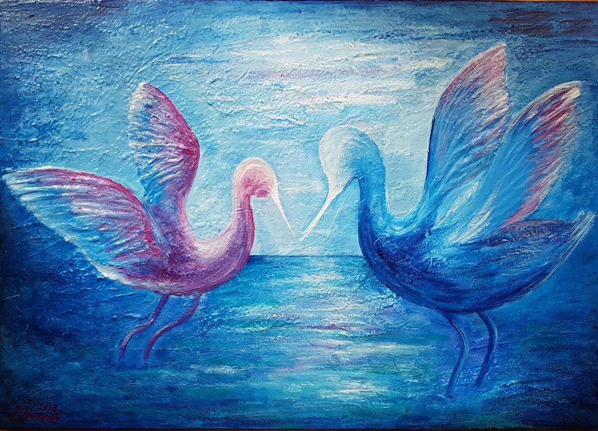 Impressionistic Animal Acrylic Painting By Silvija Horvat, 28 X 20", Love Is Blind, Original Artwork