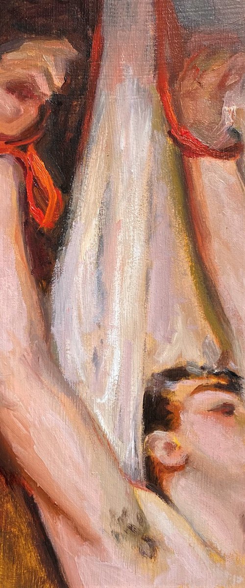 Old Master style male nude figure oil painting, with wooden frame. by Jackie Smith