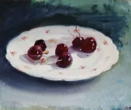 Plate with cherries