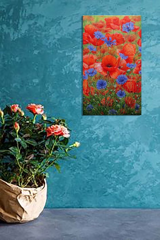 Poppies with cornflowers.