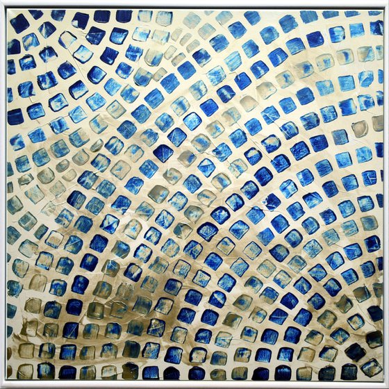 Blue Silver - Abstract acrylic painting high textured canvas art wall art ready to hang