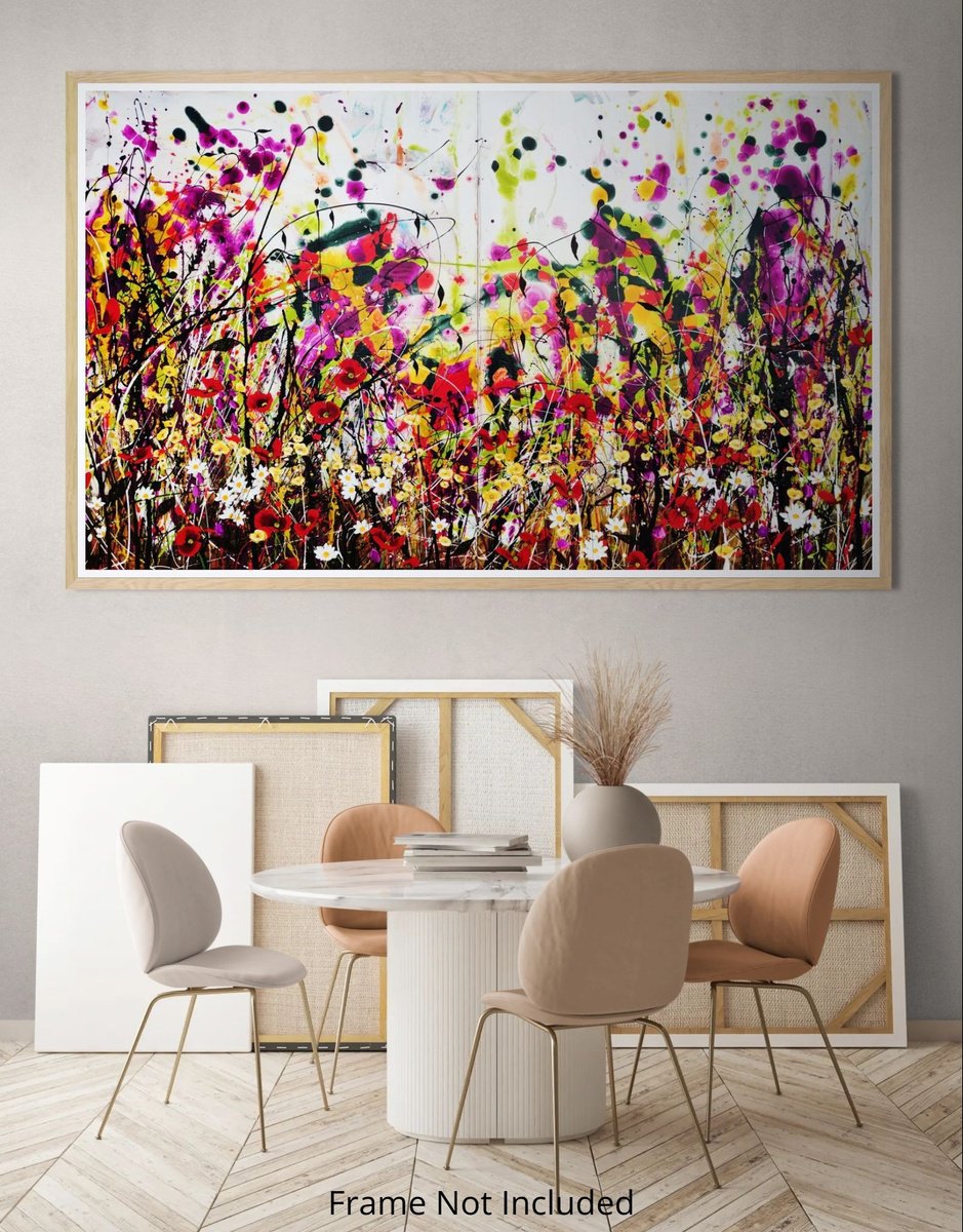 Expressive Oil Painting , Buttercup Bloomrush Floral Landscape By Angie Wright, 79 X 47, Artwork For Sale On Artfinder