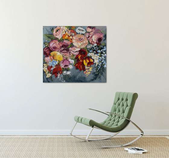 FLORAL PARADISE- original painting on canvas, floral painting, wall decor, bouquet