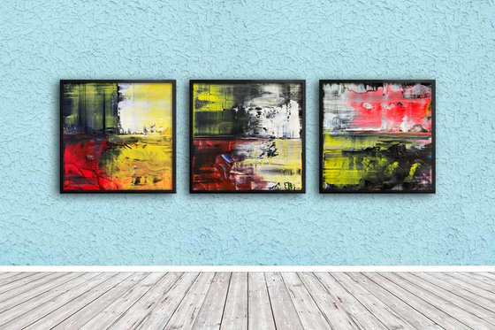 We See Through You - Save As A Series - Original PMS Abstract Triptych Acrylic Paintings On Wooden Panels, Framed - 78" x 26"