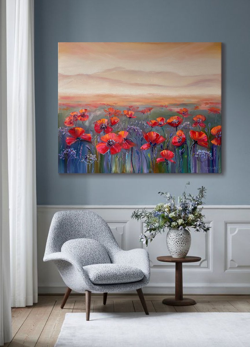 Flower field. Oil painting by Mary Voloshyna