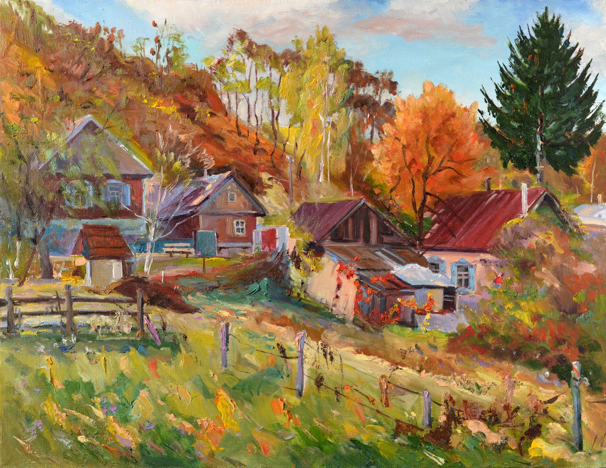 Impressionistic Landscape Oil Painting By Vyacheslav Onyshchenko, 35 X 28", Sednev. Autumn Colors, Original Artwork