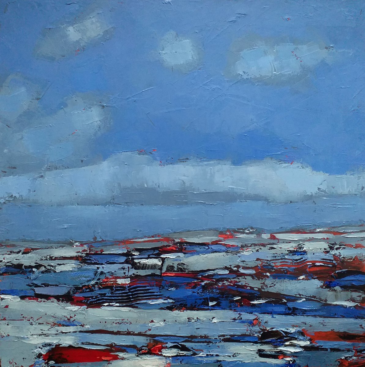 Abstract Landscape Oil Painting By Kestutis Jauniskis, 12 X 12", Winter Etude, Original Artwork