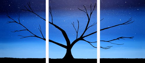 Tree in Blue 3 panel canvas wall abstract 54 x 24 by Stuart Wright