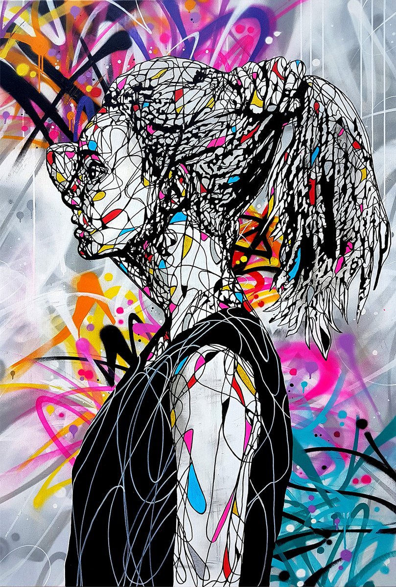 Urban And Pop Portrait Painting By Sisc, 29 X 46", Her Life, Original Artwork