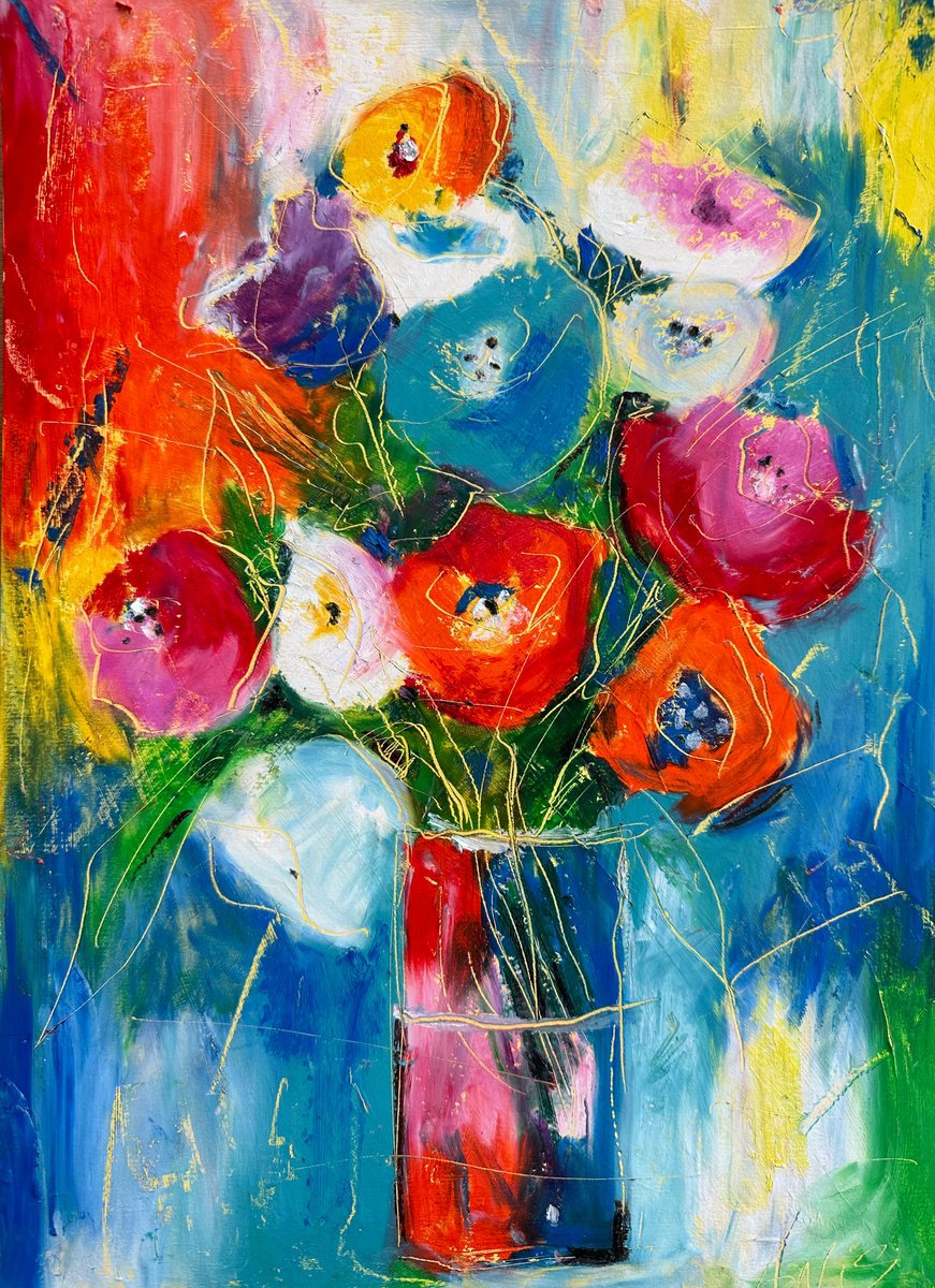 Impressionistic Botanical Pastel Drawing By Irina Anis, 12 X 16, Magic Of The Bouquet, Original Artwork