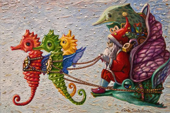 SANTA'S SEAHORSES - ( 24 x 34 cm ) - RESERVED, COMMISSIONED by C.W.