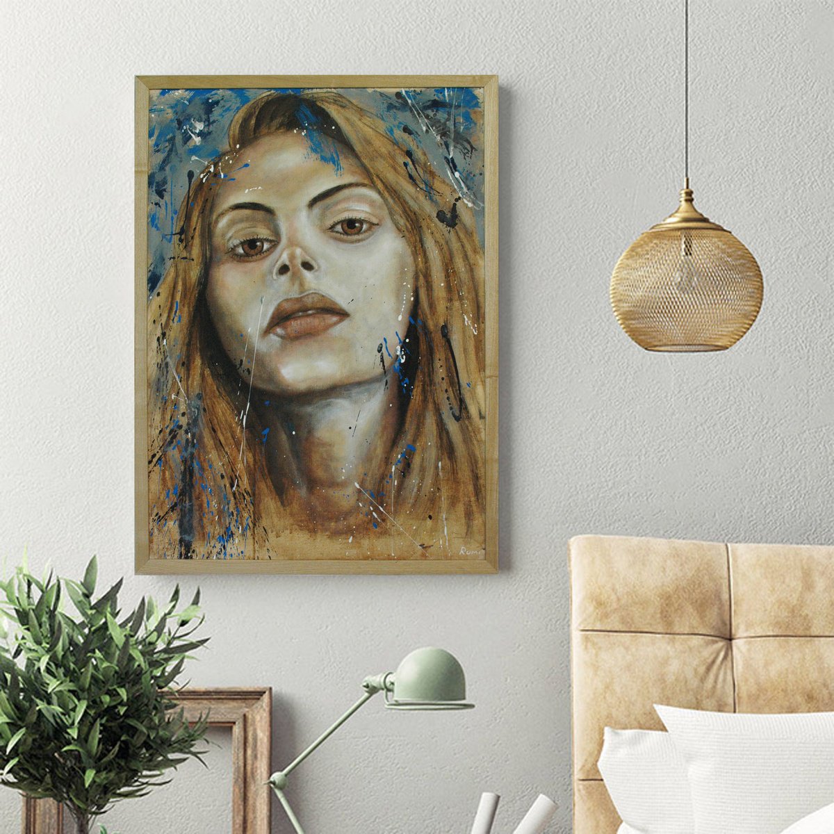 Expressive Portrait Acrylic Painting By Rumen Spasov, 20 X 28", "So...?", Original Artwork