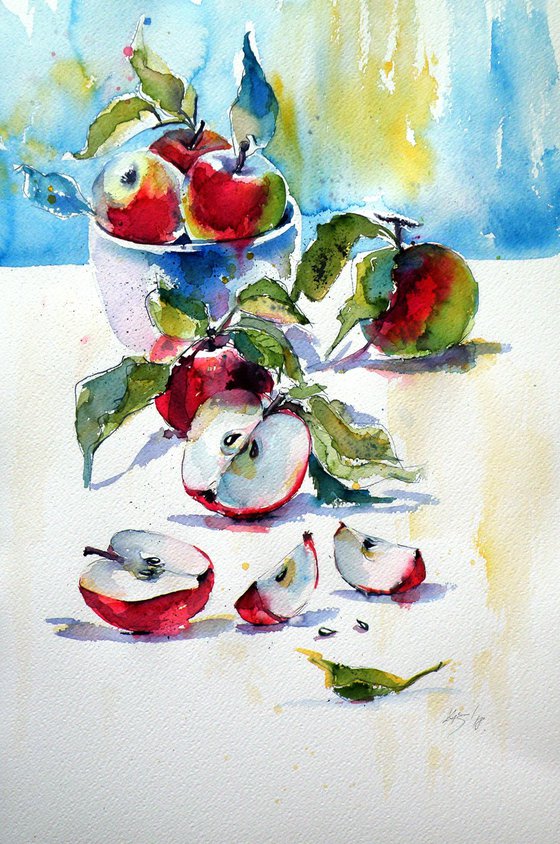 Apples on table