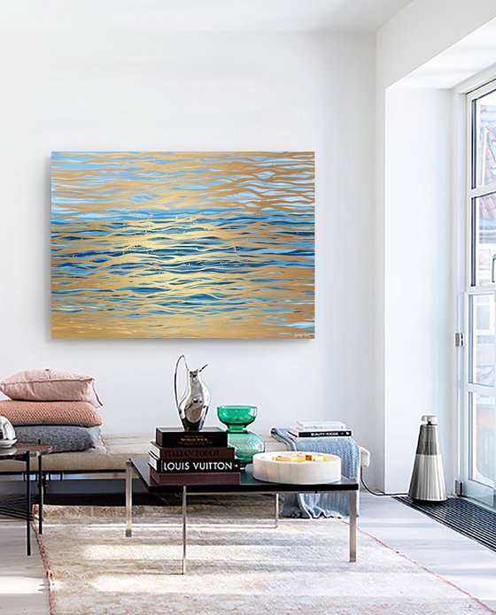 Golden Current - 152 x 101 cm - metallic gold paint and acrylic on canvas