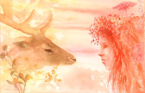 Dreaming Deer - Original Watercolour Painting by Alison Fennell