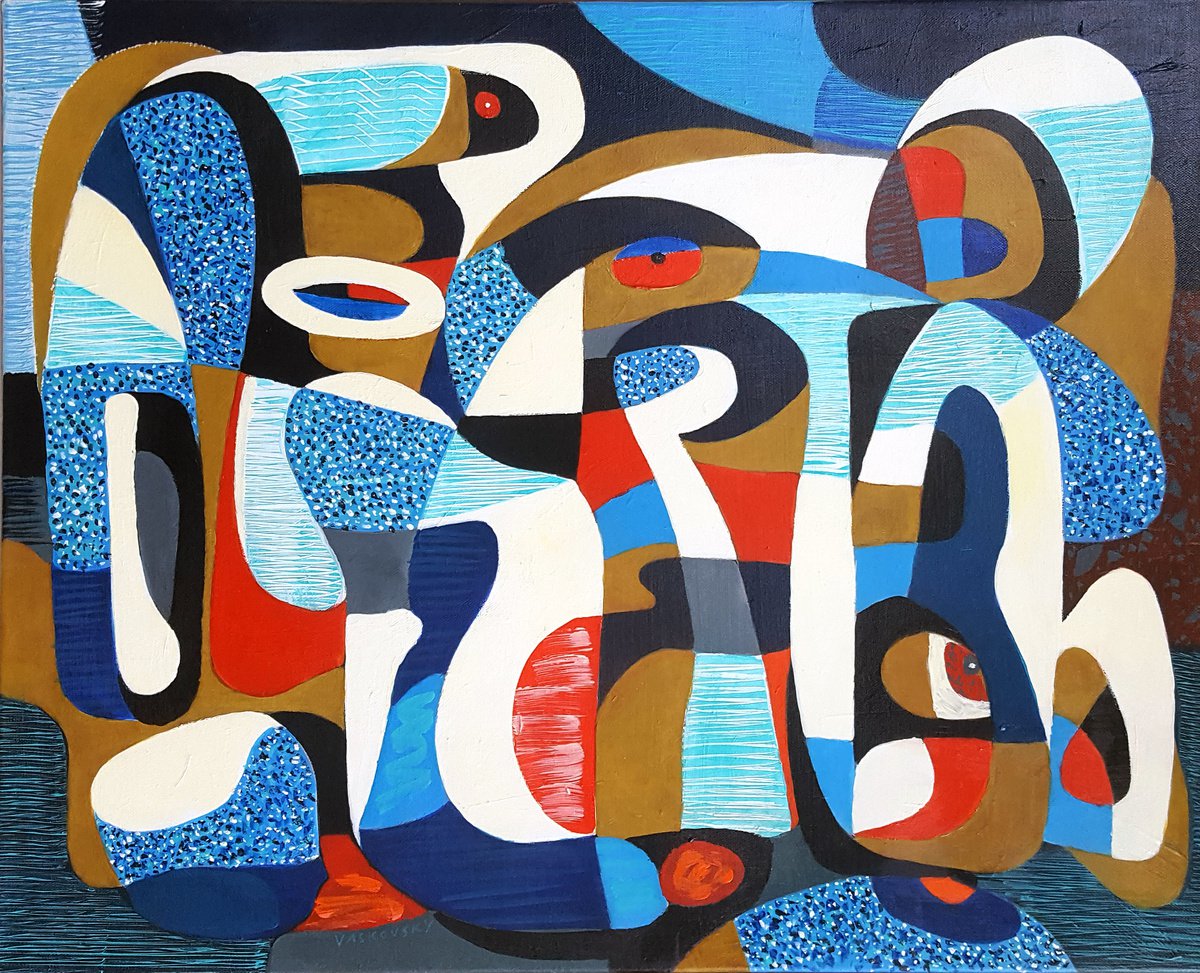 Organic Abstract Acrylic Painting By Vadim Vaskovsky, 30 X 24", Bird Dream, Original Artwork