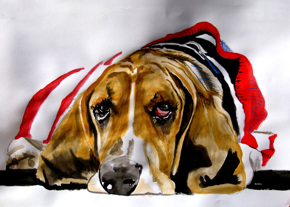 Photorealistic Animal Acrylic Painting By Soso Kumsiashvili, 33 X 24", Basset Hound, Original Artwork